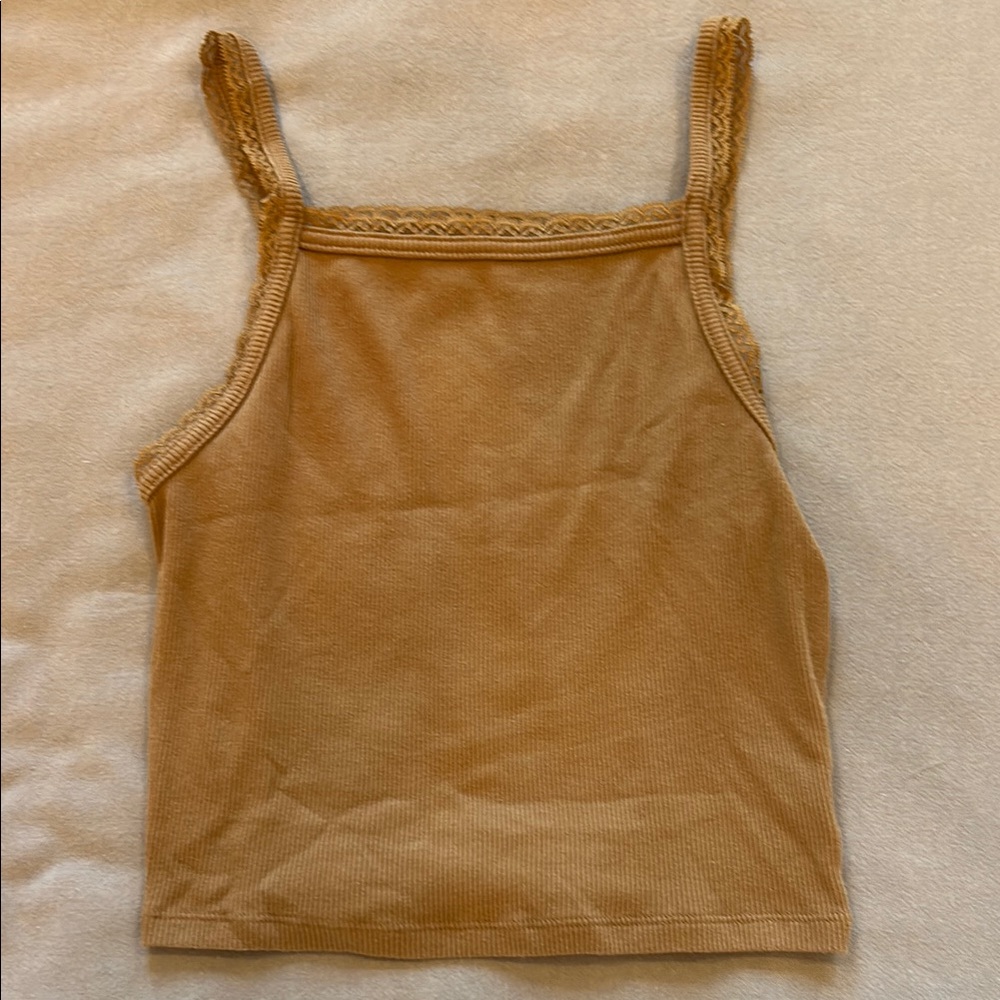 American Eagle Women's Tan Lace-Trimmed Top